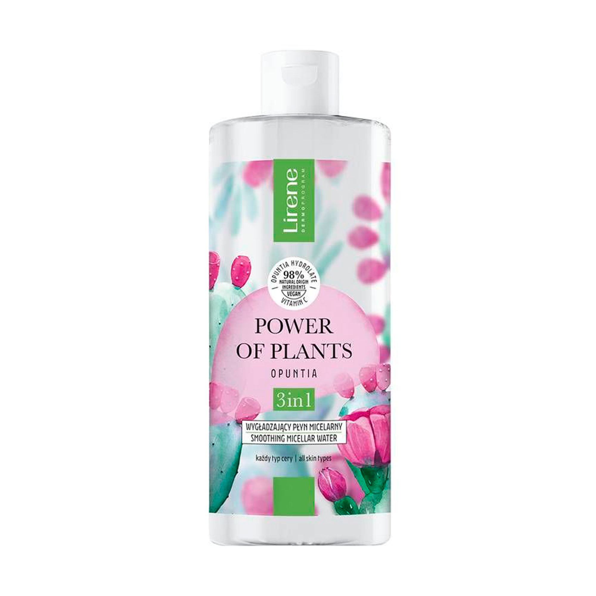 Розгладжувальна міцелярна вода для обличчя Lirene Power Of Plants Smoothing Micellar Water 3in1 Opuntia, 400 мл